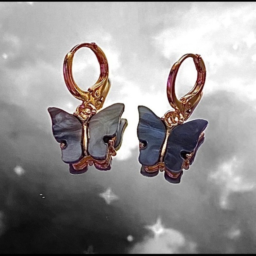 Black butterfly earrings jade Papillon gold 3/$30 NO FURTHER DISCOUNTS